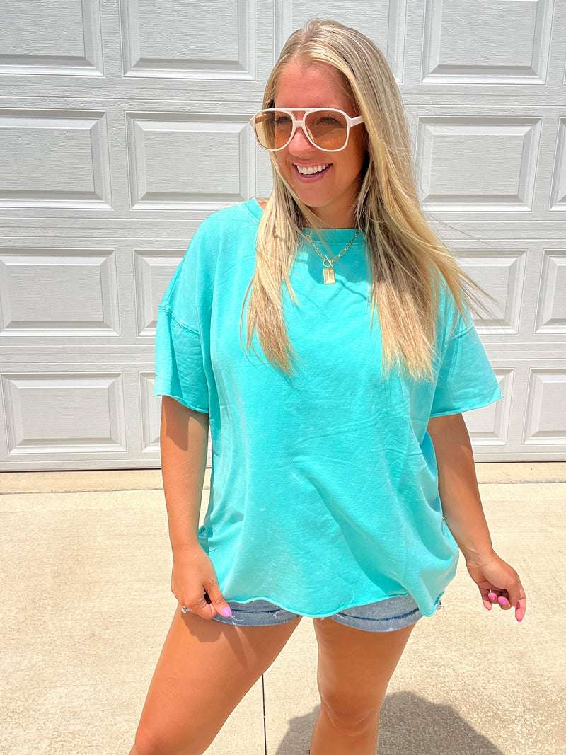 Just My Type Mineral Wash Relaxed Top in Turquoise