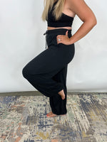 The Take It Easy Lounge Pants - Black Hight Waist Drawstring Wide Leg Pants