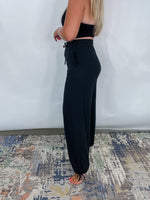 The Take It Easy Lounge Pants - Black Hight Waist Drawstring Wide Leg Pants