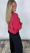 The Weekend Wash Top - Red Washed Oversized Long Sleeve Top