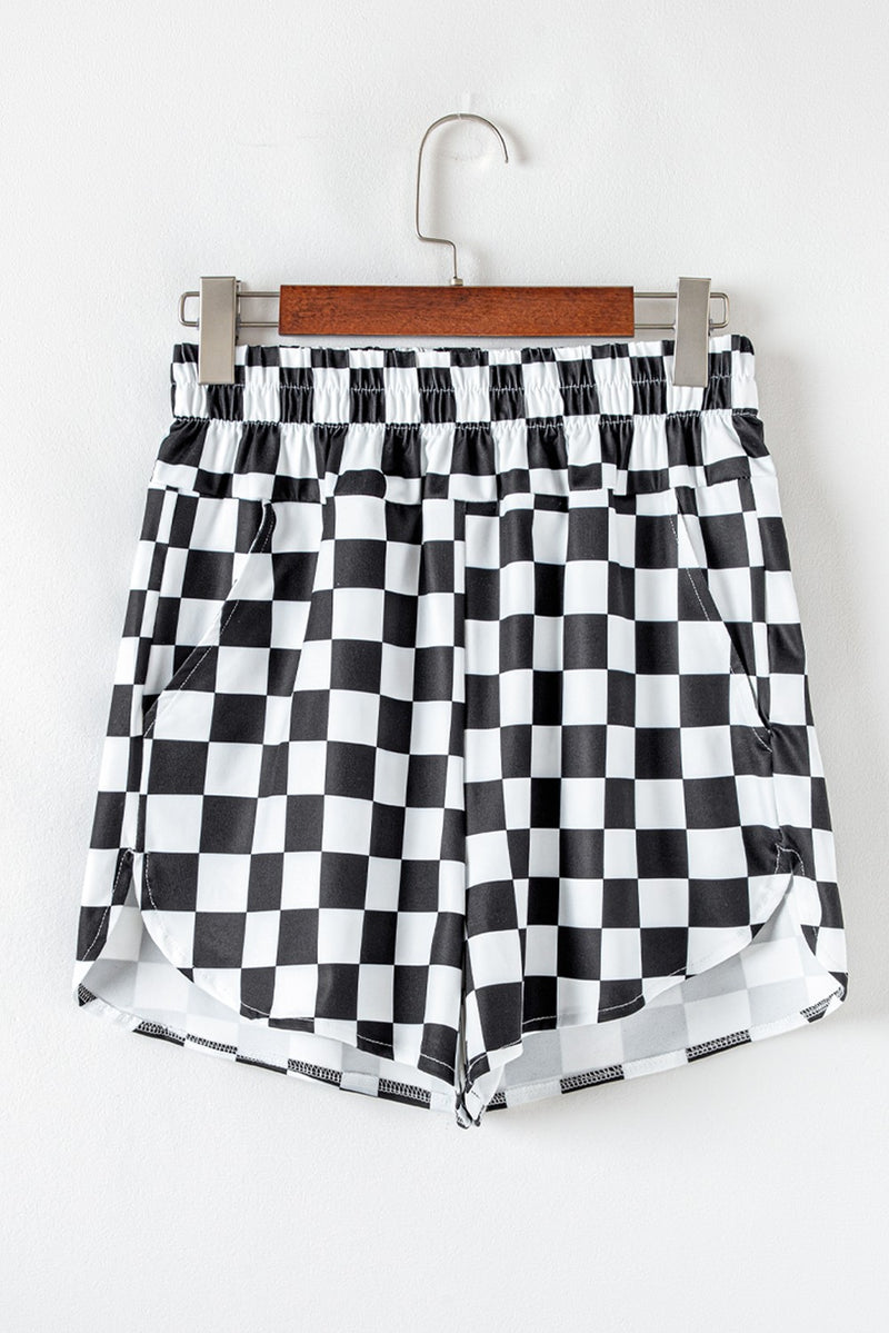 Checkered Print High Waist Casual Shorts