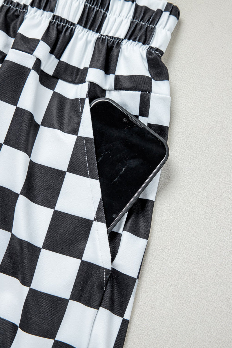 Checkered Print High Waist Casual Shorts