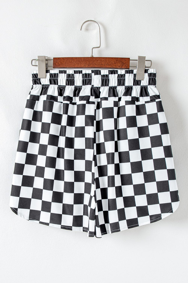Checkered Print High Waist Casual Shorts