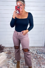 Loved By You - Square Neck Bodysuit {Black, Brown, Hunter Green}