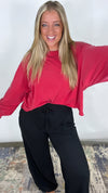 The Weekend Wash Top - Red Washed Oversized Long Sleeve Top