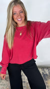 The Weekend Wash Top - Red Washed Oversized Long Sleeve Top