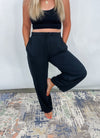 The Take It Easy Lounge Pants - Black Hight Waist Drawstring Wide Leg Pants