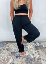 The Take It Easy Lounge Pants - Black Hight Waist Drawstring Wide Leg Pants