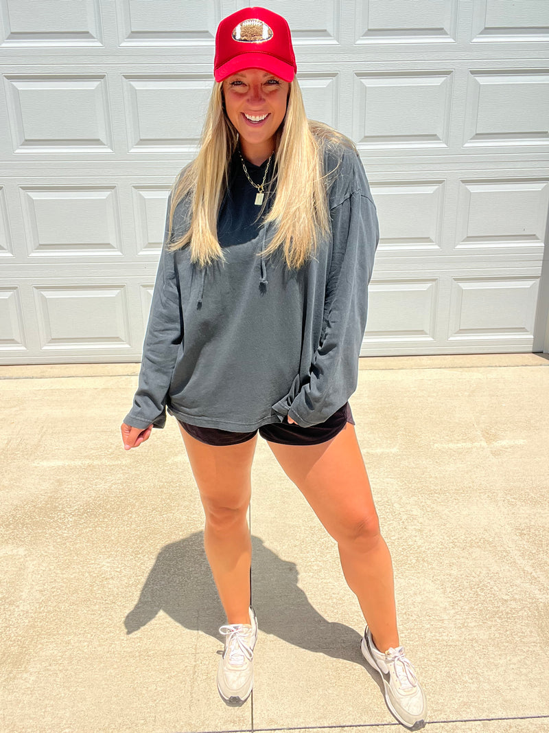 Keep It Comfy - Black Oversized Hooded Long-sleeve Top