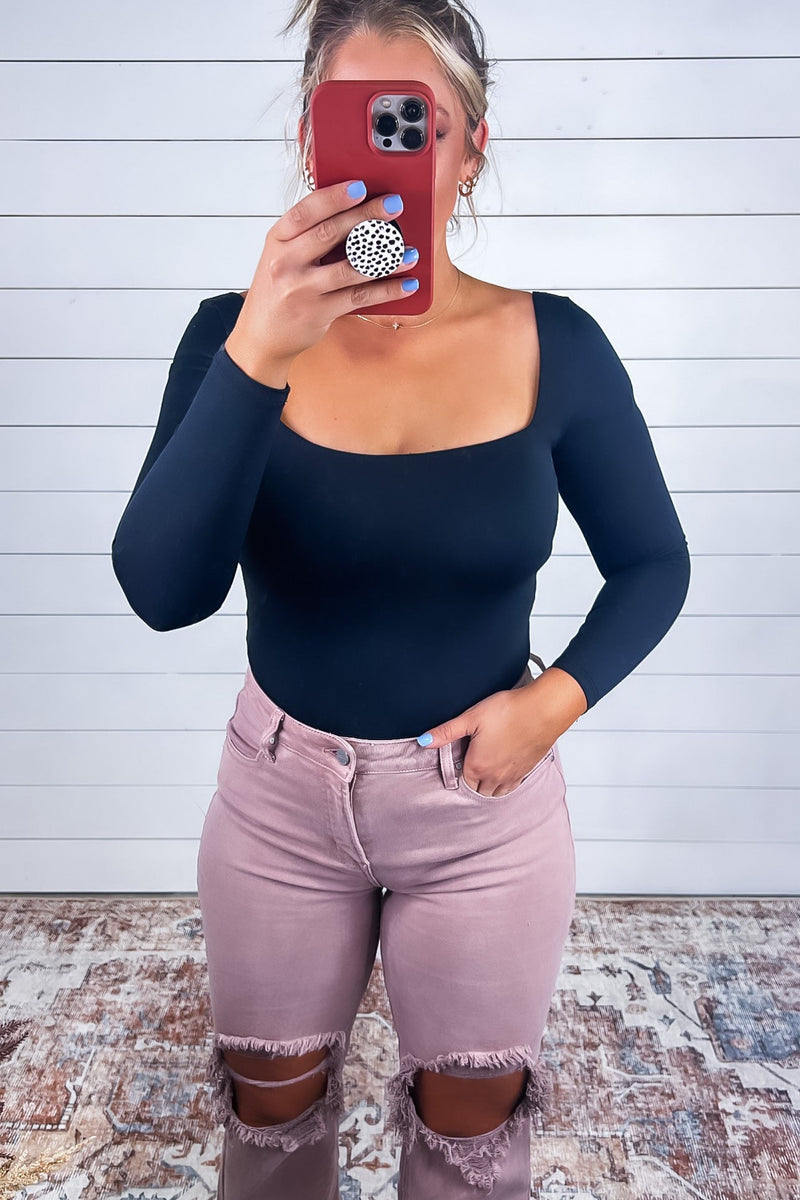 Loved By You - Square Neck Bodysuit {Black, Brown, Hunter Green}