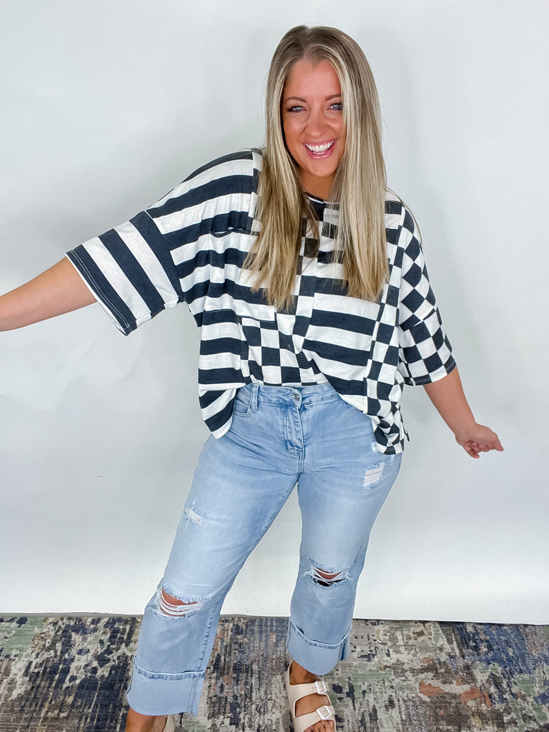 Checkered & Stripe Top