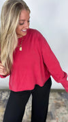 The Weekend Wash Top - Red Washed Oversized Long Sleeve Top
