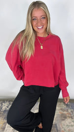 The Weekend Wash Top - Red Washed Oversized Long Sleeve Top