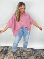 Coastal Breeze Button Down - Light Rose