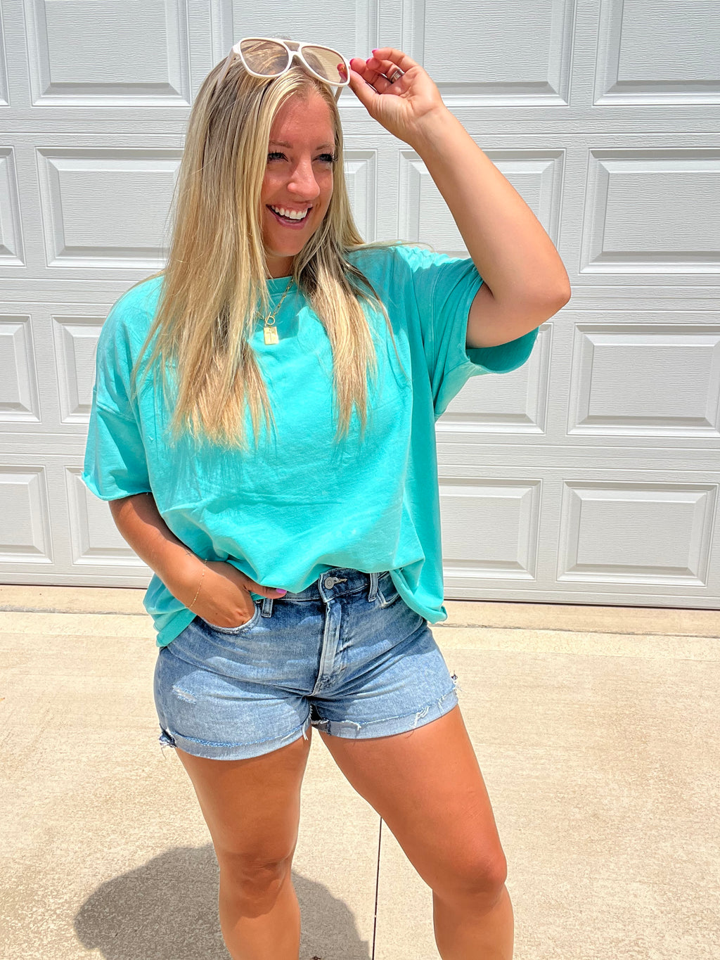 Just My Type Mineral Wash Relaxed Top in Turquoise