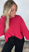 The Weekend Wash Top - Red Washed Oversized Long Sleeve Top