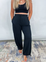 The Take It Easy Lounge Pants - Black Hight Waist Drawstring Wide Leg Pants