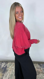 The Weekend Wash Top - Red Washed Oversized Long Sleeve Top