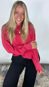 The Weekend Wash Top - Red Washed Oversized Long Sleeve Top