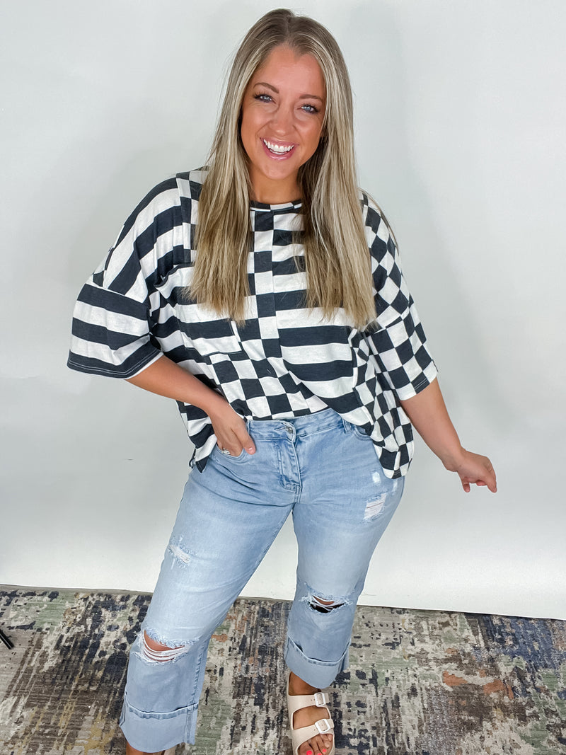 Checkered & Stripe Top