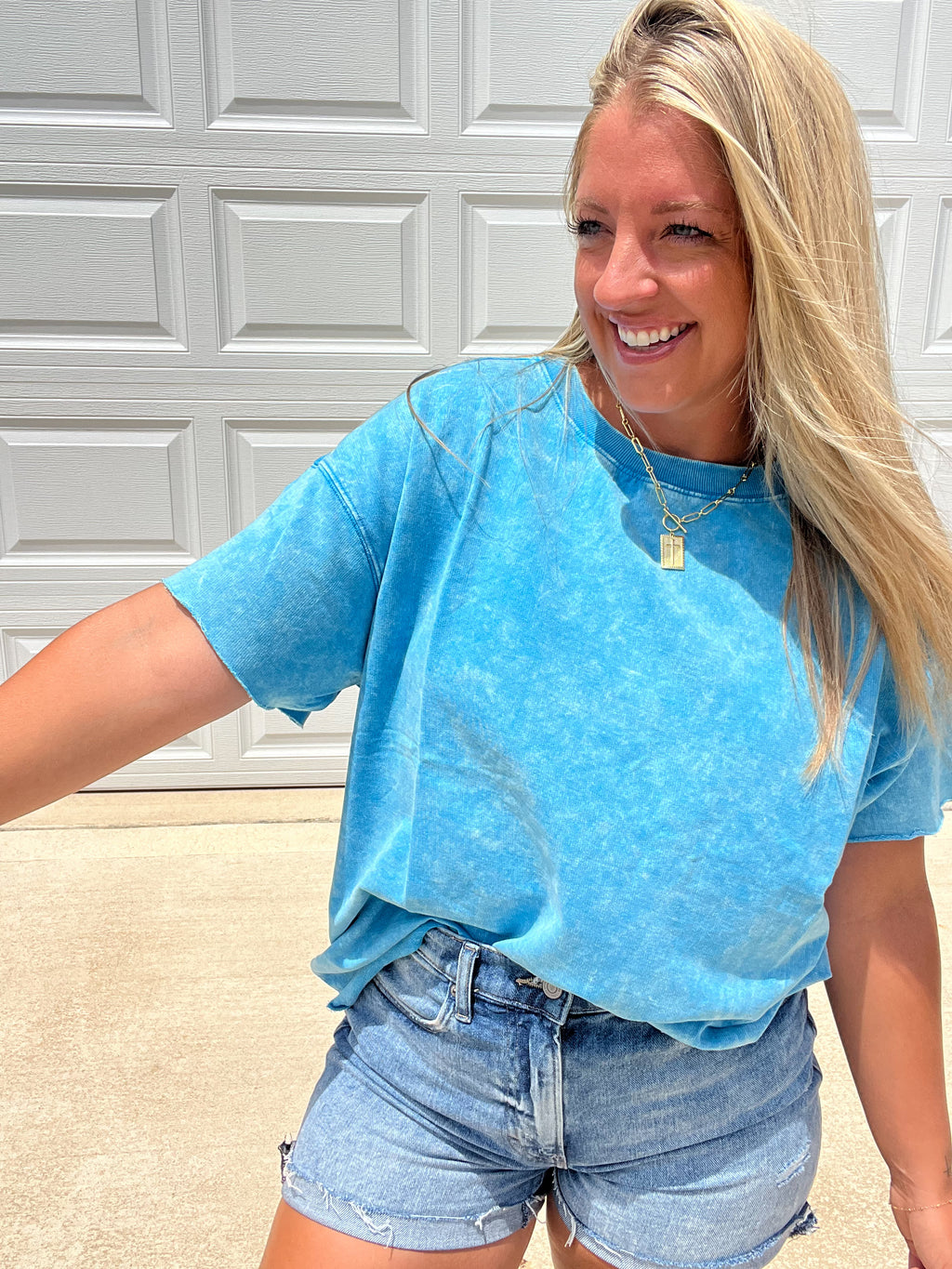 Just My Type Mineral Wash Relaxed Top in Deep Sky