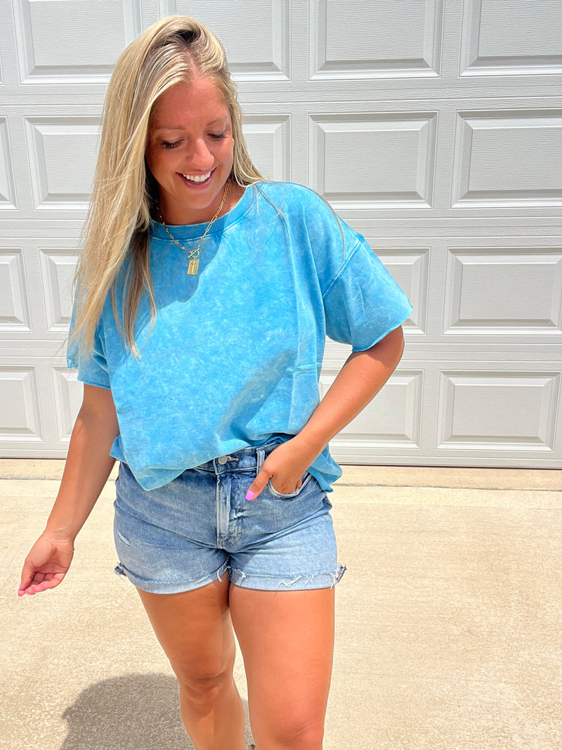 Just My Type Mineral Wash Relaxed Top in Deep Sky