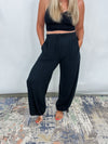 The Take It Easy Lounge Pants - Black Hight Waist Drawstring Wide Leg Pants