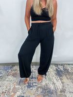 The Take It Easy Lounge Pants - Black Hight Waist Drawstring Wide Leg Pants
