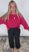 The Weekend Wash Top - Red Washed Oversized Long Sleeve Top
