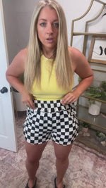 Checkered Print High Waist Casual Shorts