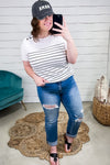 Stand By Me- Ivory Striped Top w/ Shoulder Button Detail