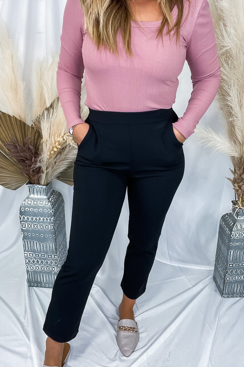 Down To Business- {Black & Gray} Stretchy Pull-On Dress Pants w/ Pockets