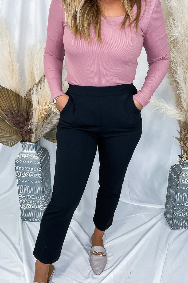 Down To Business- {Black & Gray} Stretchy Pull-On Dress Pants w/ Pockets