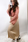 Side Hustle- Beige Maxi Skirt w/ Side Slits & Pockets