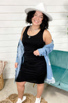 Rushing To You- Black Ruched Sleeveless Dress