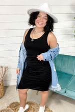 Rushing To You- Black Ruched Sleeveless Dress