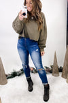 The Jaelyn's- Medium Wash High Waisted Distressed Skinny Jeans