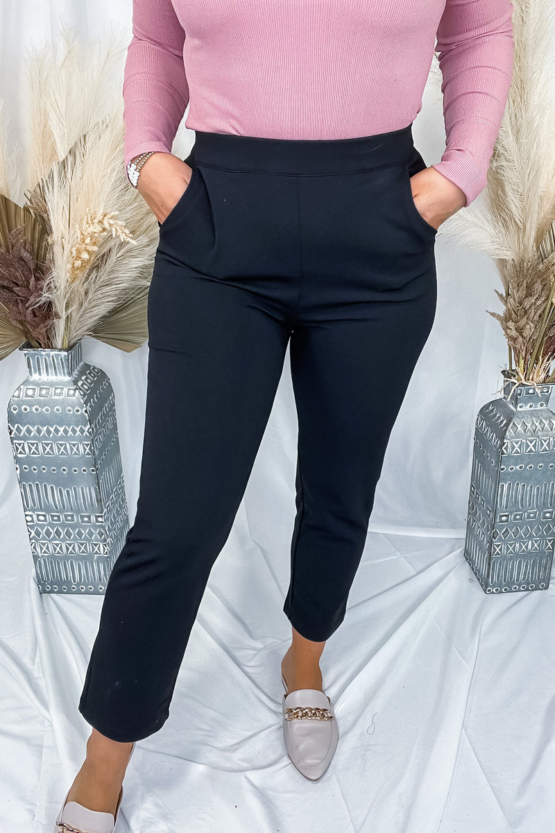 Down To Business- {Black & Gray} Stretchy Pull-On Dress Pants w/ Pockets