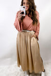 Side Hustle- Beige Maxi Skirt w/ Side Slits & Pockets